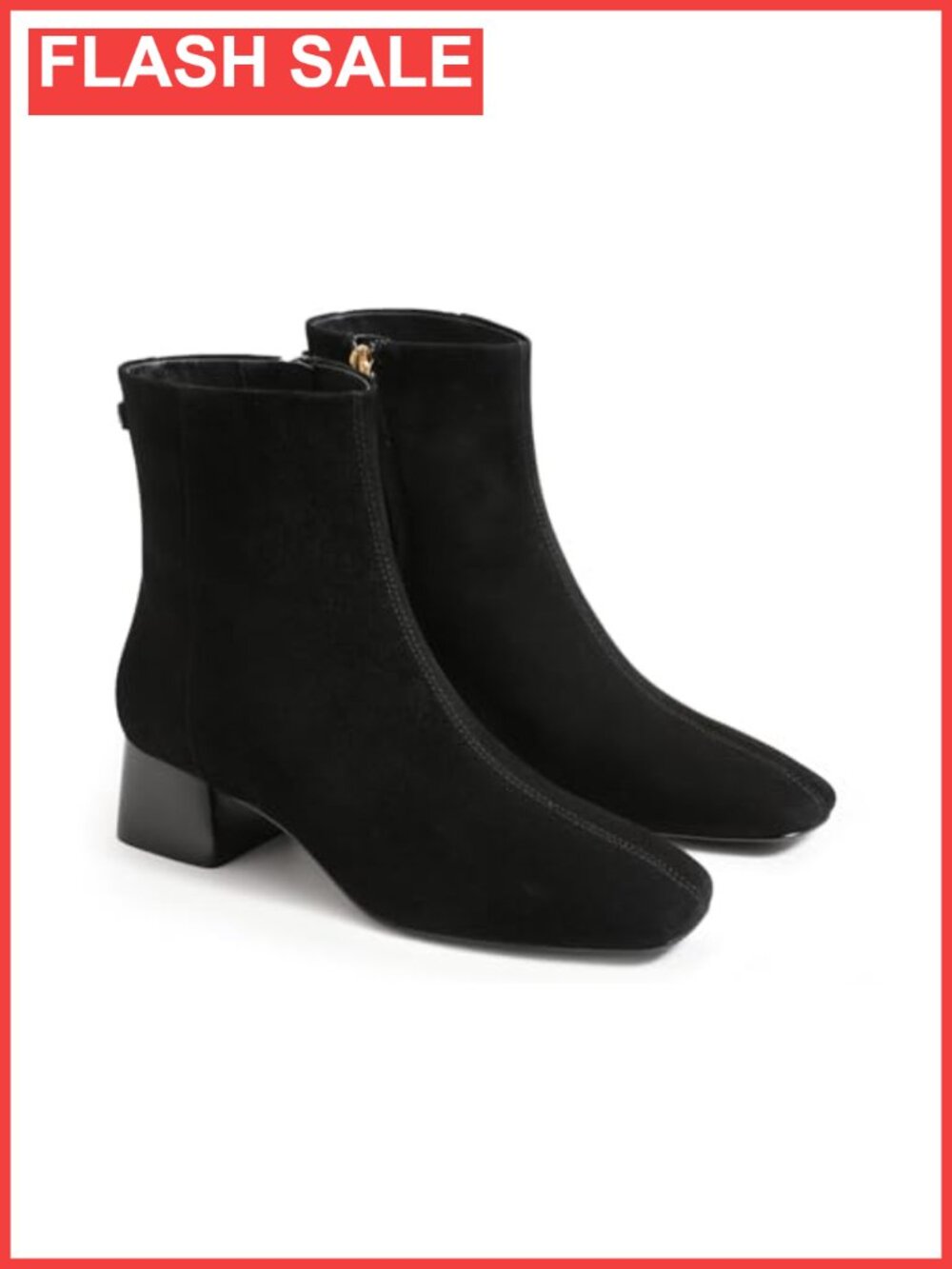 Womens Ankle Boots Chunky Low Heel Square Toe Booties Side Zipper Faux Suede